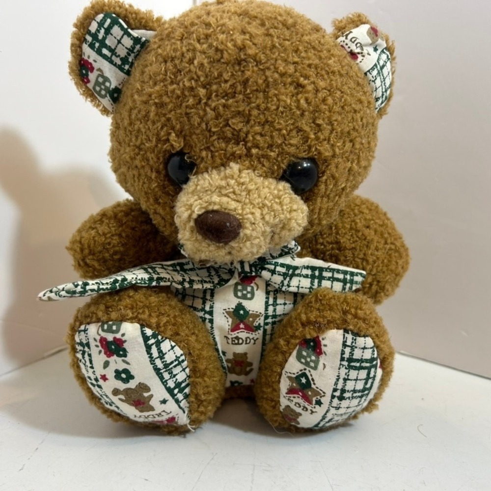 New England Trading Company Brown Sherpa Teddy Bear Plaid Accents Stuffed Animal